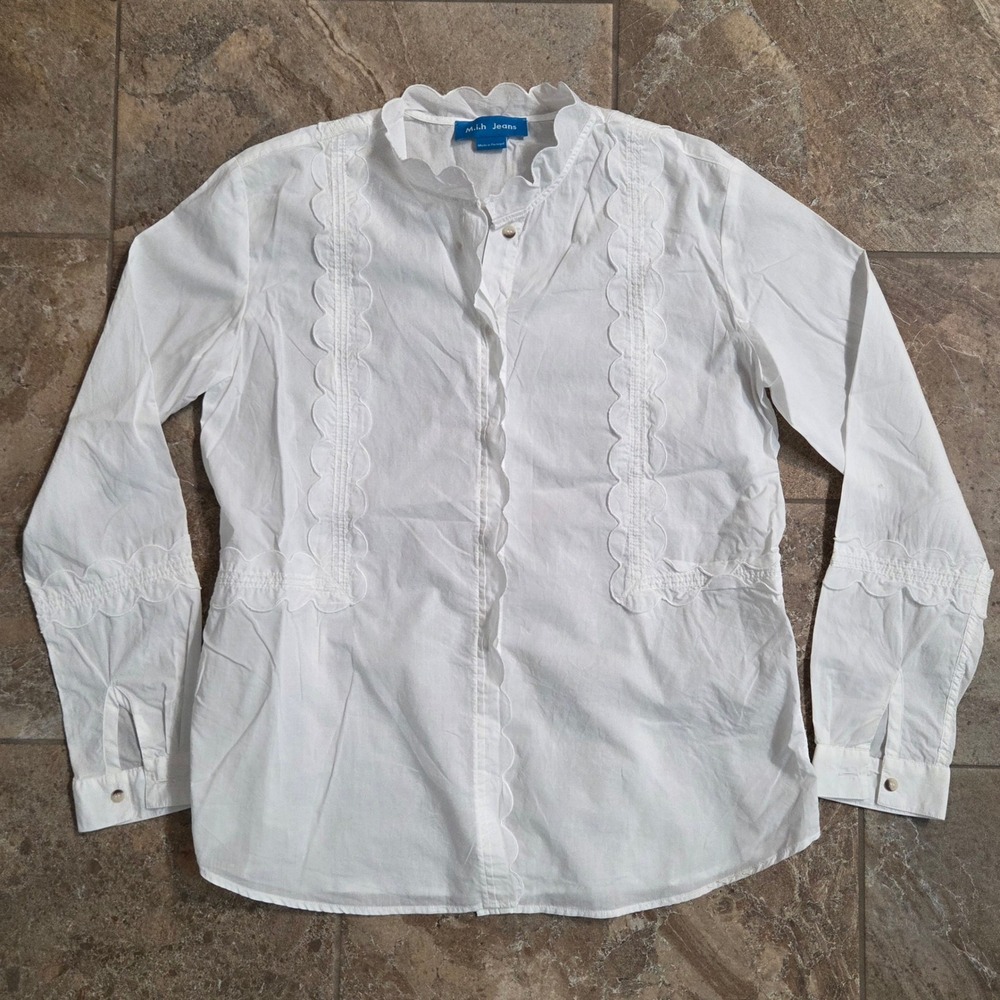 M.i.h Jeans White‎ Scalloped Embroidered Cotton Blouse XS Made in Portugal